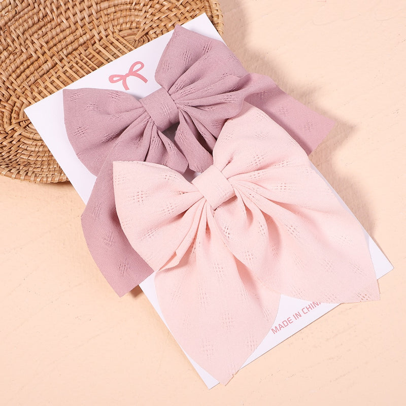Cute Multi-Patterned and Solid Color Hair Bows/Clips for Girls in a 2 Piece Set
