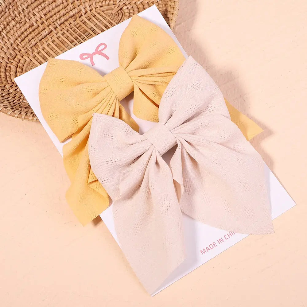Cute Multi-Patterned and Solid Color Hair Bows/Clips for Girls in a 2 Piece Set