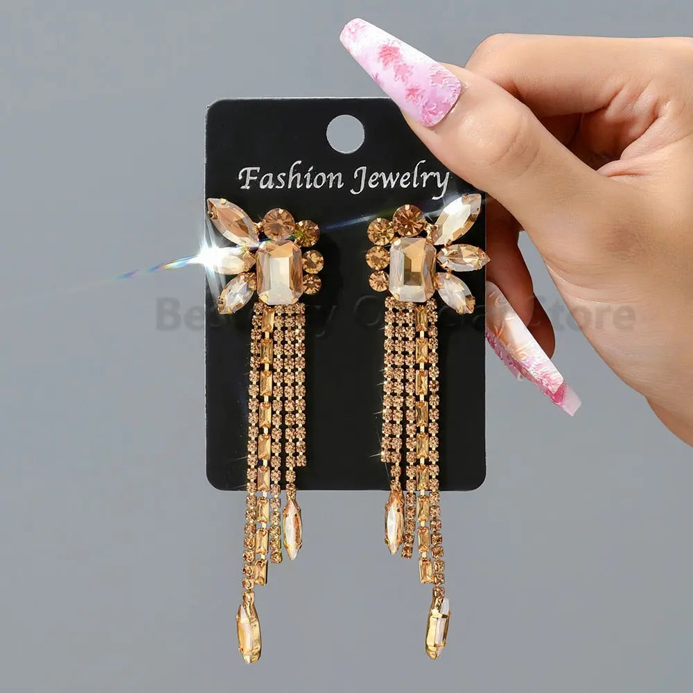 Gorgeous Women and Girl's Drop Earrings in 6 Brilliant Colors - Rose Red, Blue, Green, Black, White and Champagne