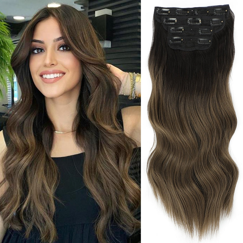 Synthetic Hairpiece - Long Wavy Clip In Hair Extensions For Women - High Temperture Fiber