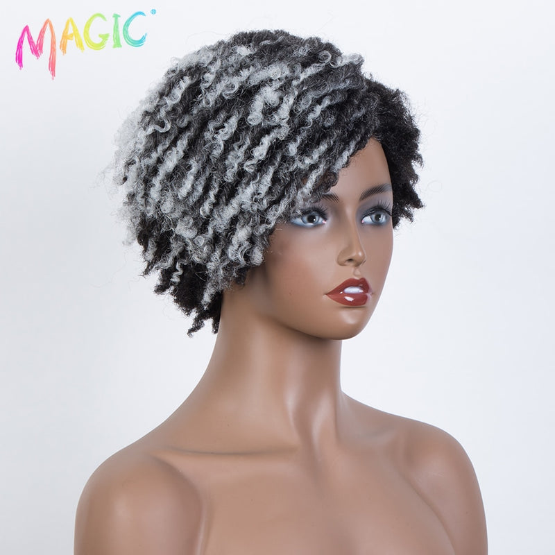 Locs Braided/Twist Wig for Women and Girls - 10 Inch Synthetic Kinky Curly Wig, Short Dreadlock Wig With Bangs - Ombre, Black, Blonde Crochet Wig