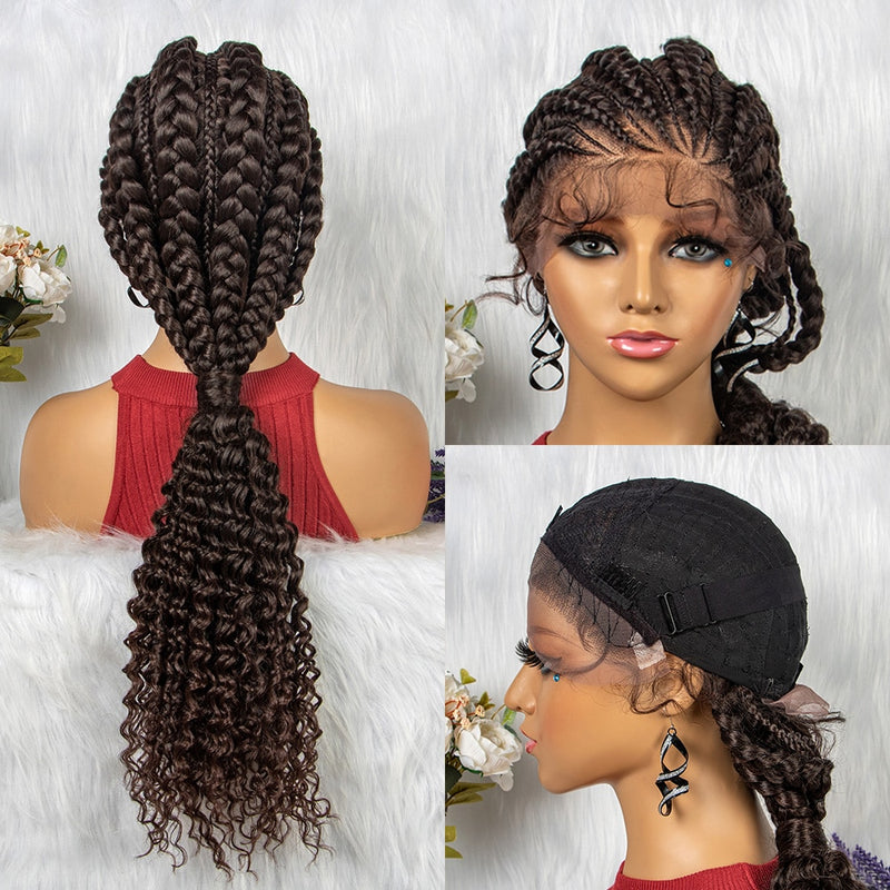 Synthetic Hair Braided Ponytail Lace Front Wigs Kinky Curly Frontal with Baby Hair for Women, Cornrow Box Braided Wigs