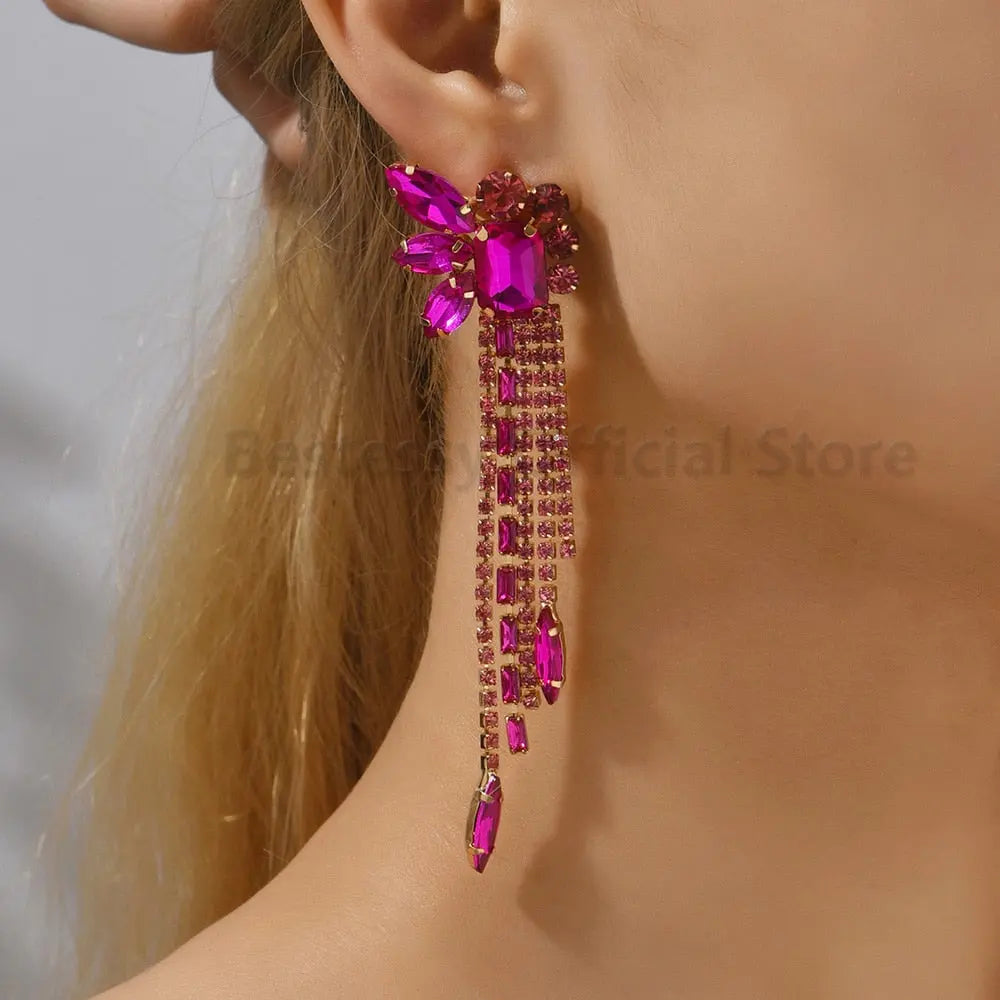 Gorgeous Women and Girl's Drop Earrings in 6 Brilliant Colors - Rose Red, Blue, Green, Black, White and Champagne