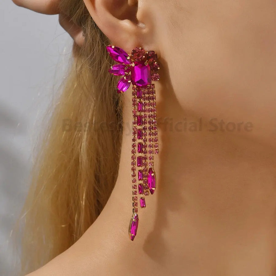 Gorgeous Women and Girl's Drop Earrings in 6 Brilliant Colors - Rose Red, Blue, Green, Black, White and Champagne