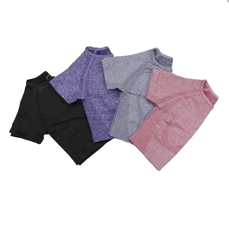 Women's Seamless Fitness Crop Top, Workout Tops, Yoga Shirts, Gym Sportswear, Running T-shirts, Short Sleeve, Solid Color