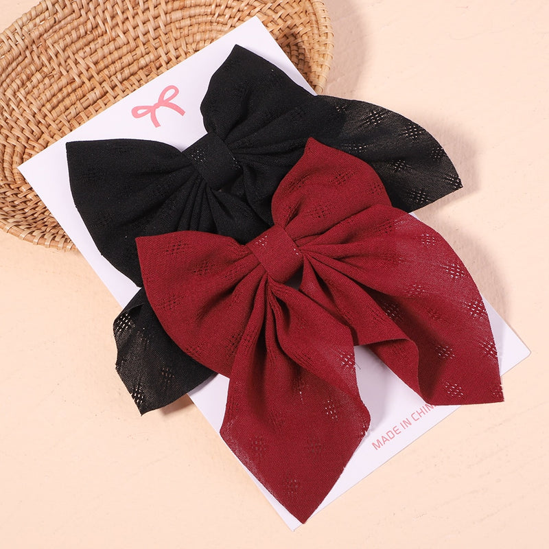 Cute Multi-Patterned and Solid Color Hair Bows/Clips for Girls in a 2 Piece Set