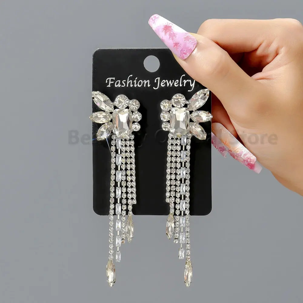 Gorgeous Women and Girl's Drop Earrings in 6 Brilliant Colors - Rose Red, Blue, Green, Black, White and Champagne