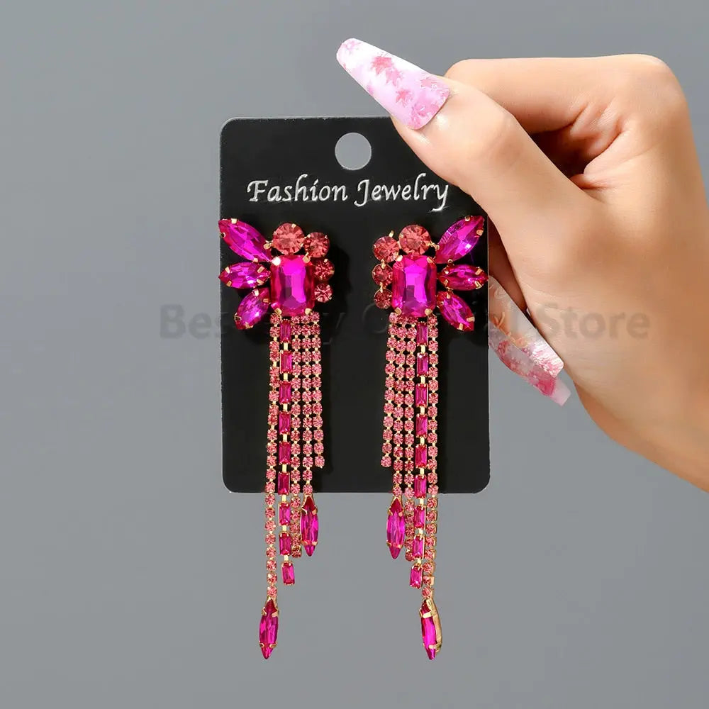 Gorgeous Women and Girl's Drop Earrings in 6 Brilliant Colors - Rose Red, Blue, Green, Black, White and Champagne