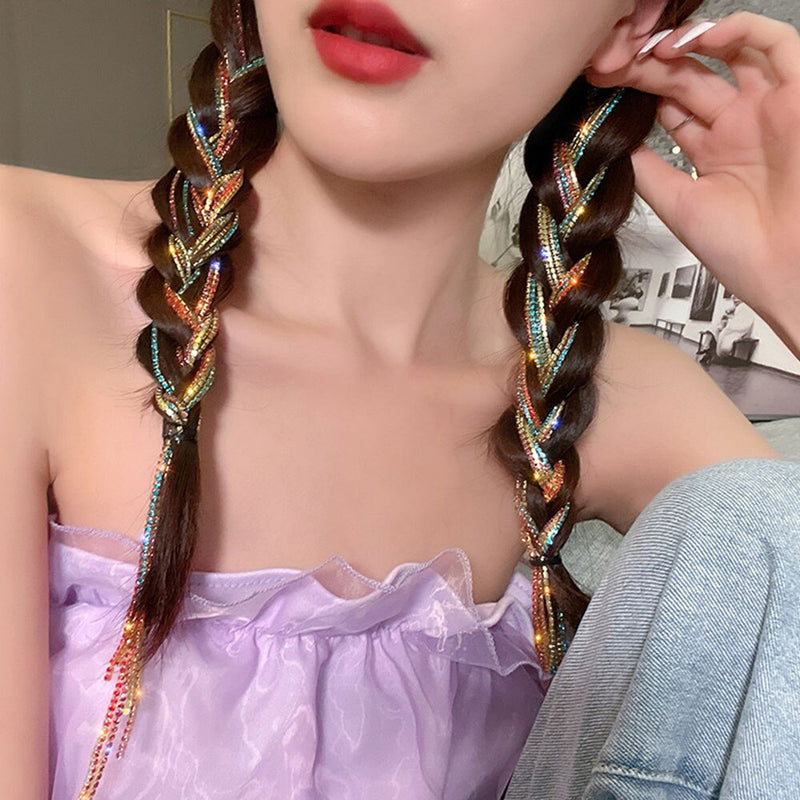 DIY Long Colorful Rhinestone/Crystal Braid/Straight Hair Wear for Women and Girls