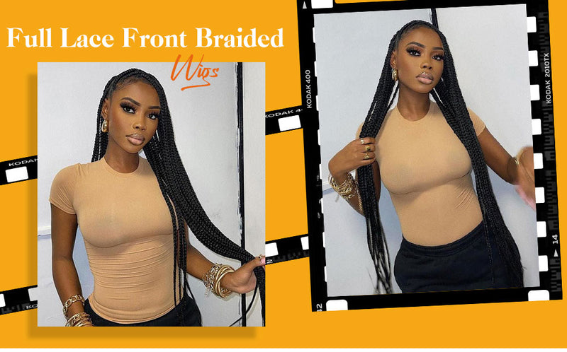 Full Lace Front Knotless Box Braided Wigs With Baby Hair, Super Long Synthetic Braids for Women