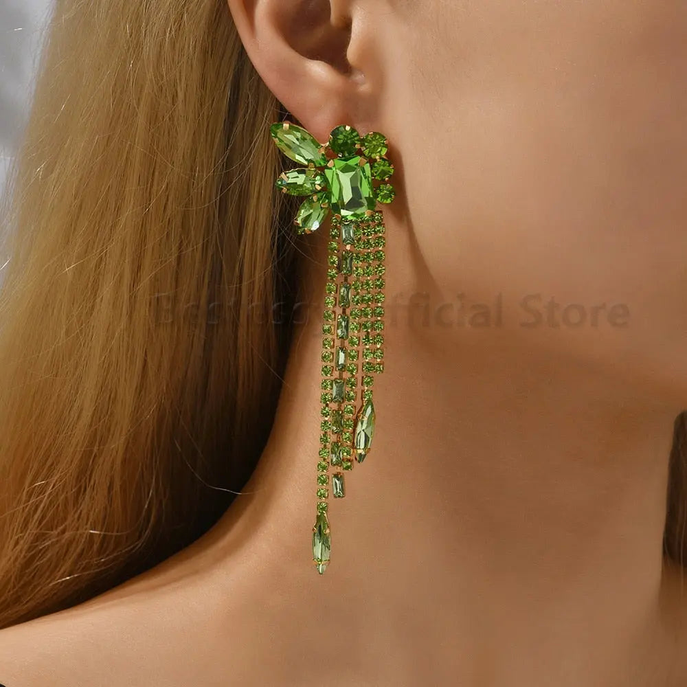 Gorgeous Women and Girl's Drop Earrings in 6 Brilliant Colors - Rose Red, Blue, Green, Black, White and Champagne