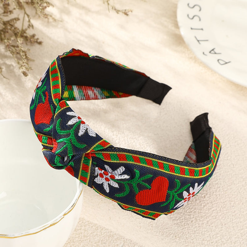 Ethnic Hairband (Embroidery Flower/Leaf Headband) Bezel, Cross Knotted Head Bands for Women and Girls