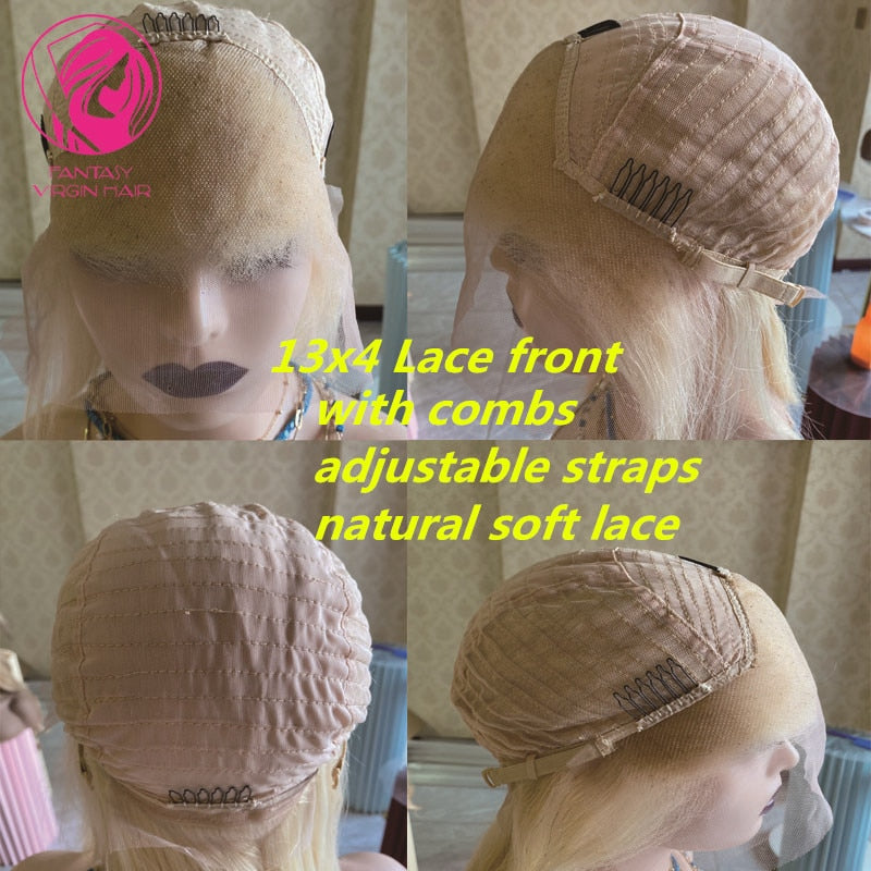 Human Hair Wigs - HD Transparent Lace Frontal Wigs For Women & Girls - 13x4 Ash Blonde Bob Glueless Wigs