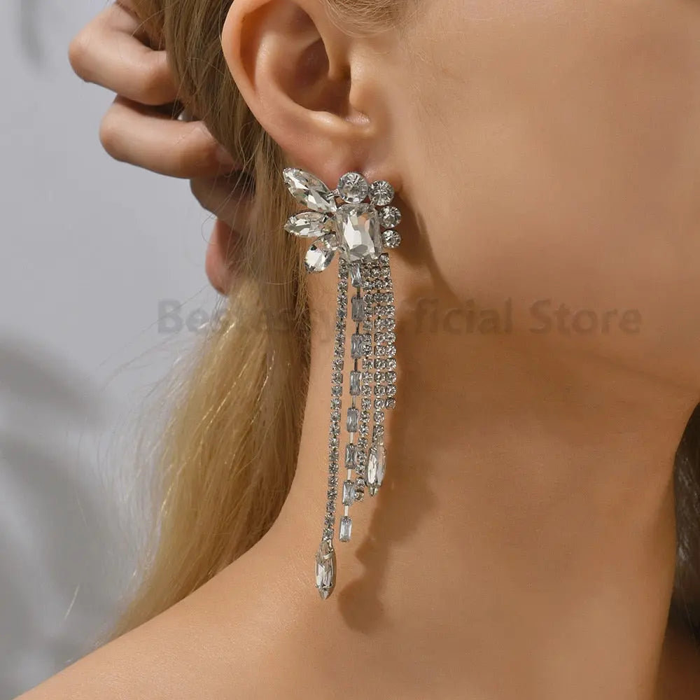 Gorgeous Women and Girl's Drop Earrings in 6 Brilliant Colors - Rose Red, Blue, Green, Black, White and Champagne