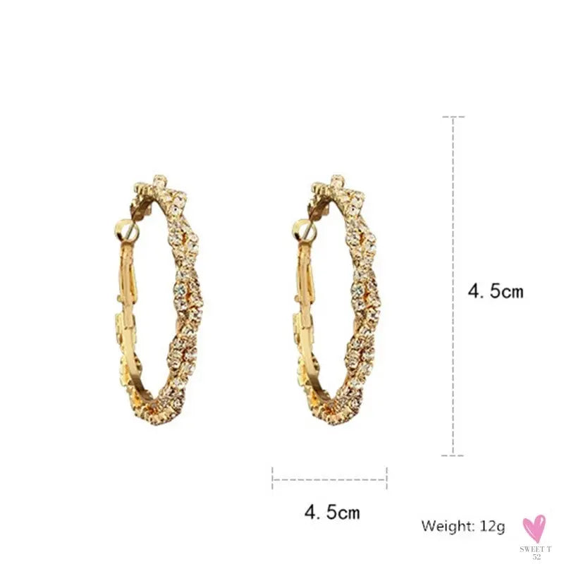 Shiny Round Crystal Hoop (Screw-in Closure) Fashion Earrings for Women and Girls in Gold and Rhinestones
