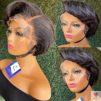 Short Bob, Pixie Cut Wig, Straight Transparent Lace Front Human Hair Wig for Women & Girls, Preplucked Brazilian Hair