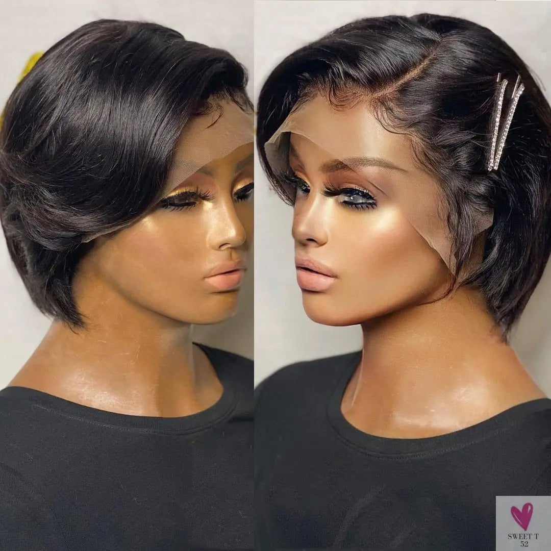 Short Bob, Pixie Cut Wig, Straight Transparent Lace Front Human Hair Wig for Women & Girls, Preplucked Brazilian Hair