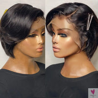 Short Bob, Pixie Cut Wig, Straight Transparent Lace Front Human Hair Wig for Women & Girls, Preplucked Brazilian Hair