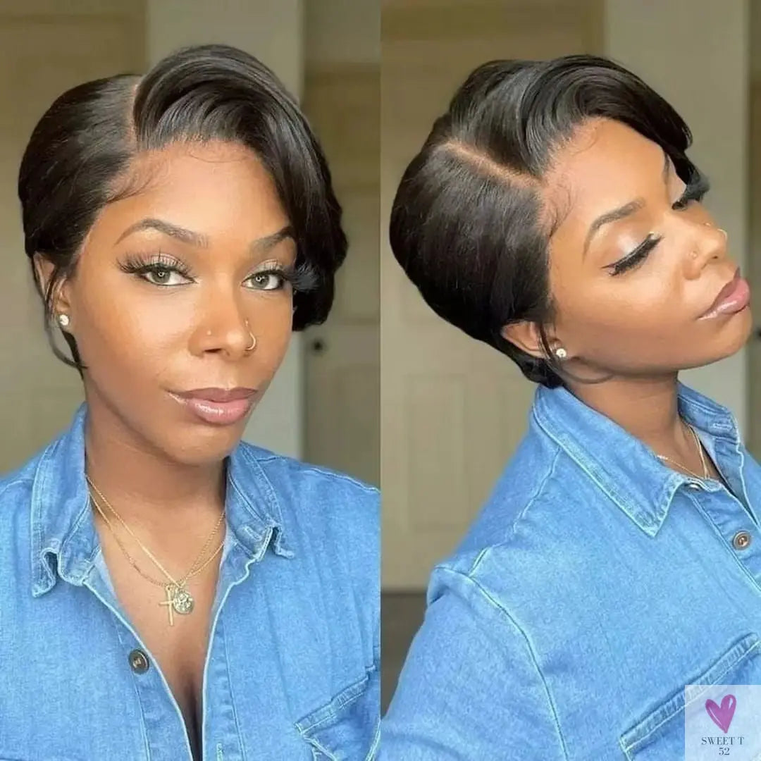 Short Bob, Pixie Cut Wig, Straight Transparent Lace Front Human Hair Wig for Women & Girls, Preplucked Brazilian Hair