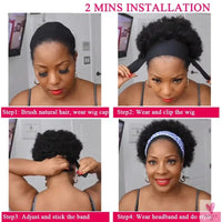 Short Headband Human Hair Wigs, Water Wave Wigs for Women & Girls - 6 inch Brazilian Remy Human Hair, Glueless, Full Machine Made