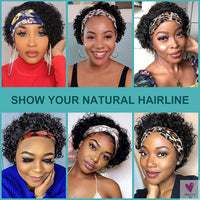 Short Headband Human Hair Wigs, Water Wave Wigs for Women & Girls - 6 inch Brazilian Remy Human Hair, Glueless, Full Machine Made