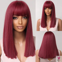 Short Straight Synthetic Wigs for Women & Girls - Blonde to Brown Ombre Bob Wigs with Bangs, Heat Resistant