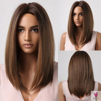 Short Straight Synthetic Wigs for Women & Girls - Blonde to Brown Ombre Bob Wigs with Bangs, Heat Resistant