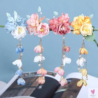 Silk Flower Hairpins/Clips - Fairy Floral Hair Pins/Barrettes for Women Girls, Retro Chinese Pendant Jewelry
