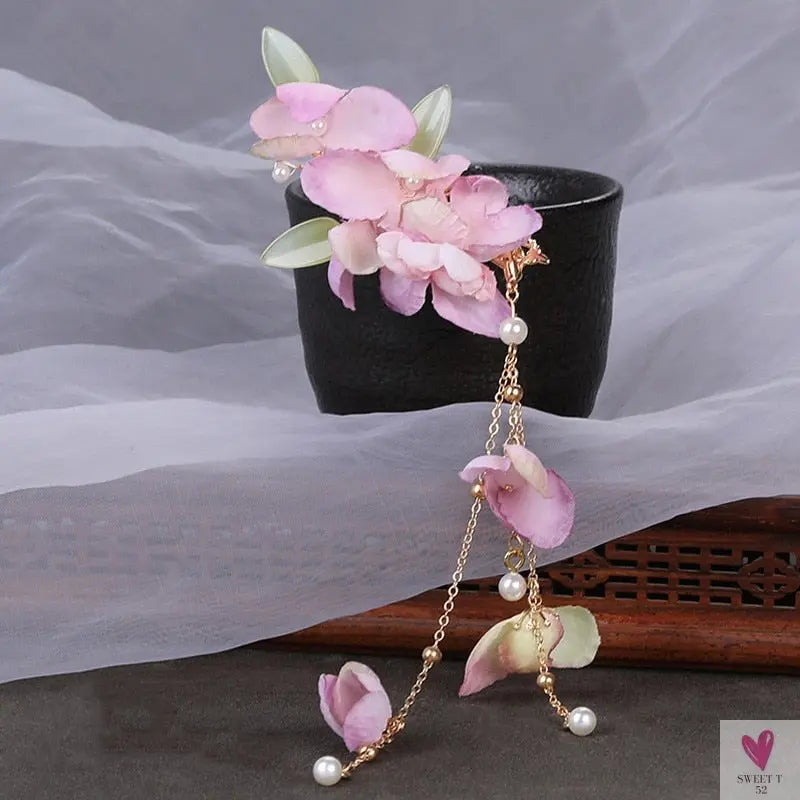 Silk Flower Hairpins/Clips - Fairy Floral Hair Pins/Barrettes for Women Girls, Retro Chinese Pendant Jewelry