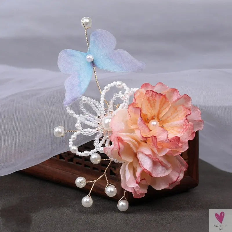 Silk Flower Hairpins/Clips - Fairy Floral Hair Pins/Barrettes for Women Girls, Retro Chinese Pendant Jewelry