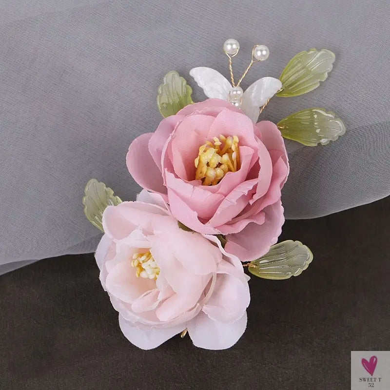 Silk Flower Hairpins/Clips - Fairy Floral Hair Pins/Barrettes for Women Girls, Retro Chinese Pendant Jewelry