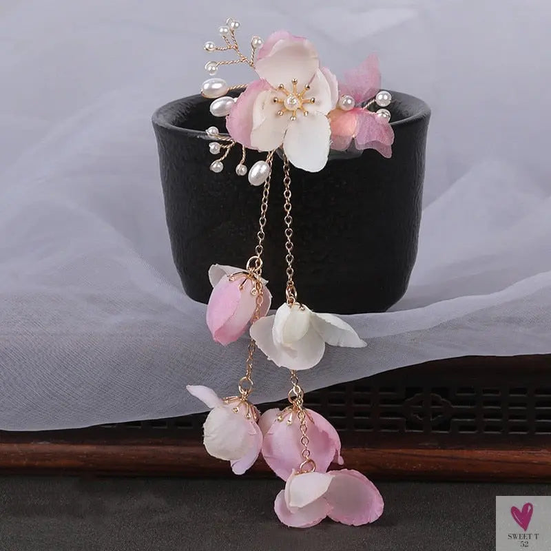 Silk Flower Hairpins/Clips - Fairy Floral Hair Pins/Barrettes for Women Girls, Retro Chinese Pendant Jewelry