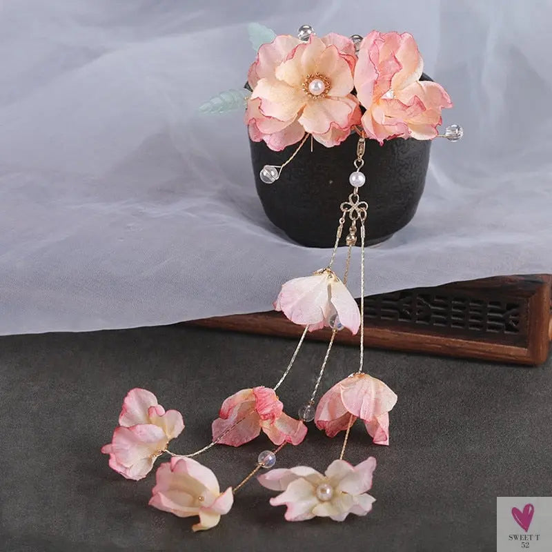 Silk Flower Hairpins/Clips - Fairy Floral Hair Pins/Barrettes for Women Girls, Retro Chinese Pendant Jewelry