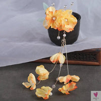 Silk Flower Hairpins/Clips - Fairy Floral Hair Pins/Barrettes for Women Girls, Retro Chinese Pendant Jewelry