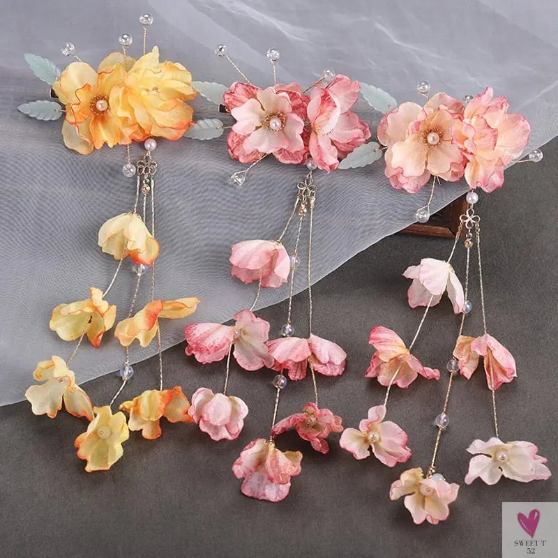 Silk Flower Hairpins/Clips - Fairy Floral Hair Pins/Barrettes for Women Girls, Retro Chinese Pendant Jewelry