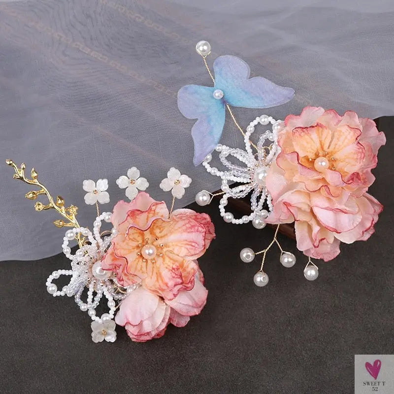 Silk Flower Hairpins/Clips - Fairy Floral Hair Pins/Barrettes for Women Girls, Retro Chinese Pendant Jewelry
