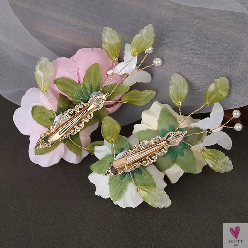 Silk Flower Hairpins/Clips - Fairy Floral Hair Pins/Barrettes for Women Girls, Retro Chinese Pendant Jewelry