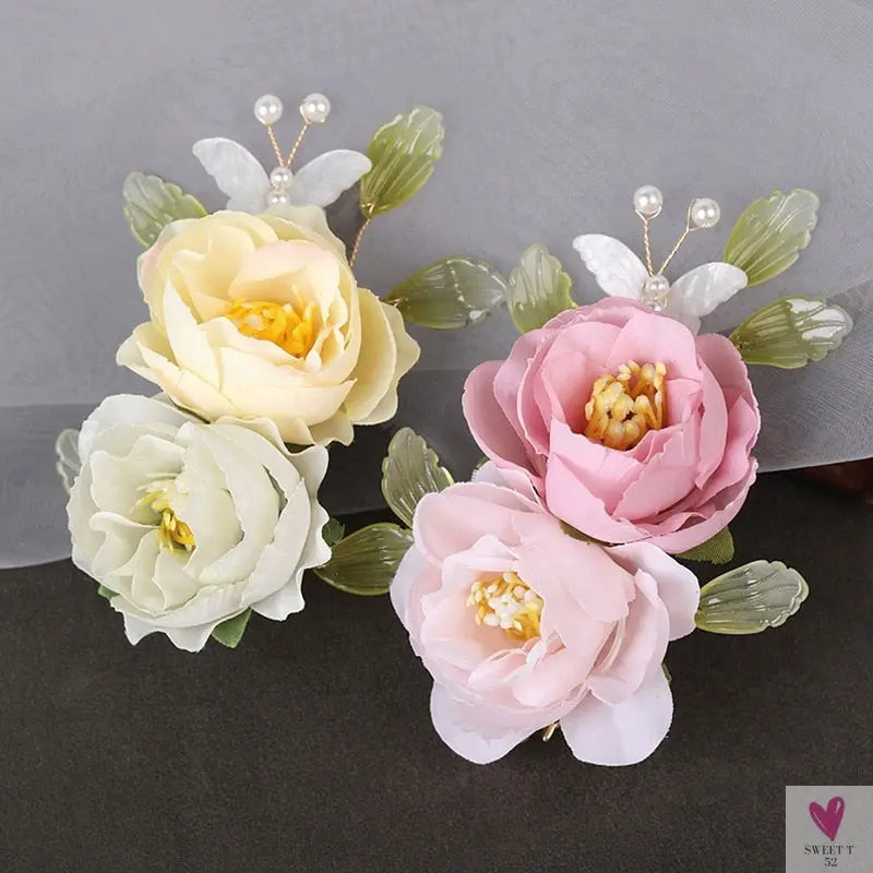 Silk Flower Hairpins/Clips - Fairy Floral Hair Pins/Barrettes for Women Girls, Retro Chinese Pendant Jewelry