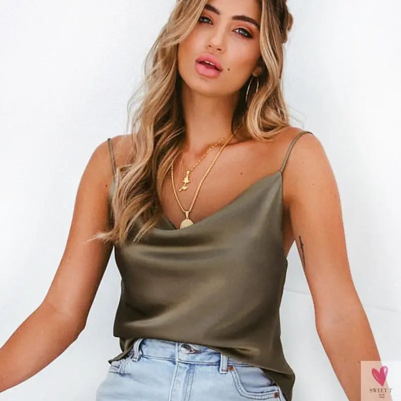 Silky Satin Tank Top for Women and Girls With Adjustable Straps - Soft Backless Top