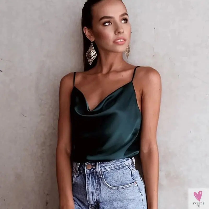 Silky Satin Tank Top for Women and Girls With Adjustable Straps - Soft Backless Top