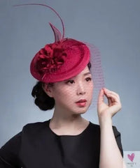 Small Fascinator Hat for Women and Girls - Hair Clip/Pin - Yarn Feathered Flower Hair Accessories