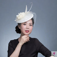 Small Fascinator Hat for Women and Girls - Hair Clip/Pin - Yarn Feathered Flower Hair Accessories