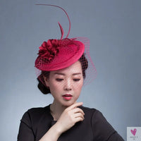 Small Fascinator Hat for Women and Girls - Hair Clip/Pin - Yarn Feathered Flower Hair Accessories