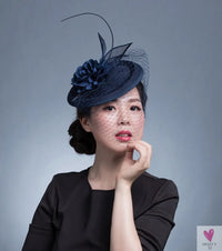 Small Fascinator Hat for Women and Girls - Hair Clip/Pin - Yarn Feathered Flower Hair Accessories