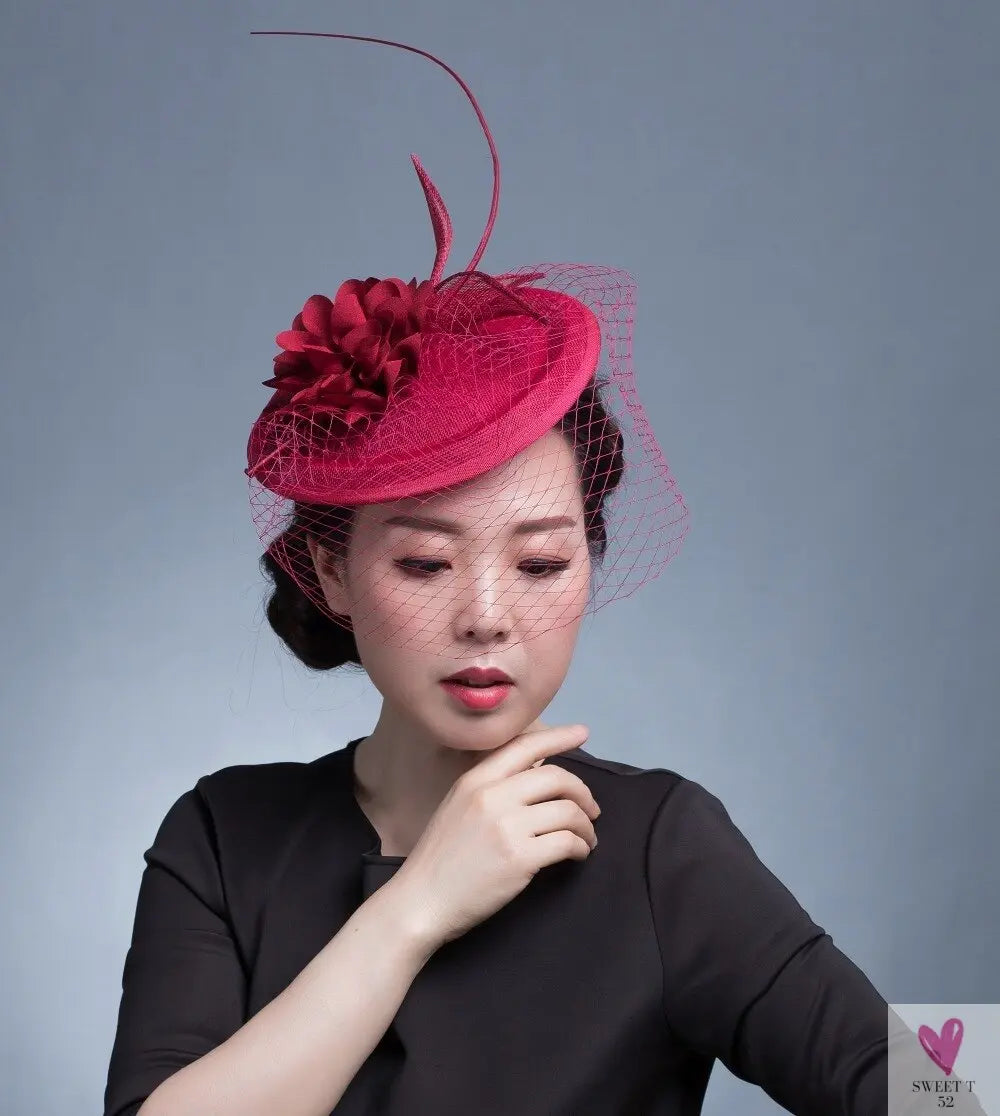 Small Fascinator Hat for Women and Girls - Hair Clip/Pin - Yarn Feathered Flower Hair Accessories