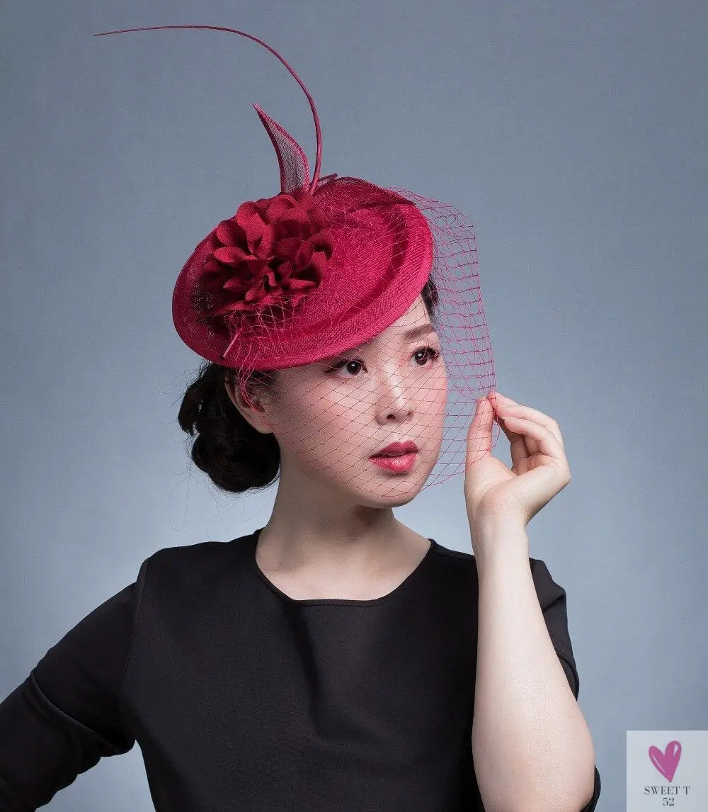 Small Fascinator Hat for Women and Girls - Hair Clip/Pin - Yarn Feathered Flower Hair Accessories
