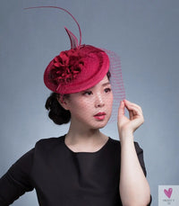 Small Fascinator Hat for Women and Girls - Hair Clip/Pin - Yarn Feathered Flower Hair Accessories
