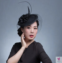 Small Fascinator Hat for Women and Girls - Hair Clip/Pin - Yarn Feathered Flower Hair Accessories