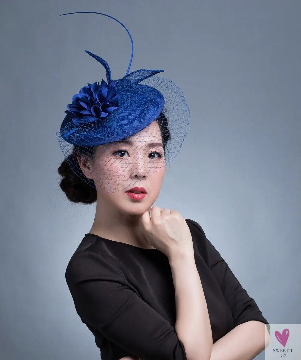 Small Fascinator Hat for Women and Girls - Hair Clip/Pin - Yarn Feathered Flower Hair Accessories