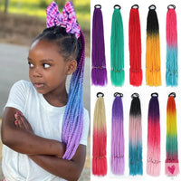 Synthetic Gradient Color Braided Ponytail - 60 CM Elastic Rubber Band Braiding Pony Tail Hair Extensions For Girls